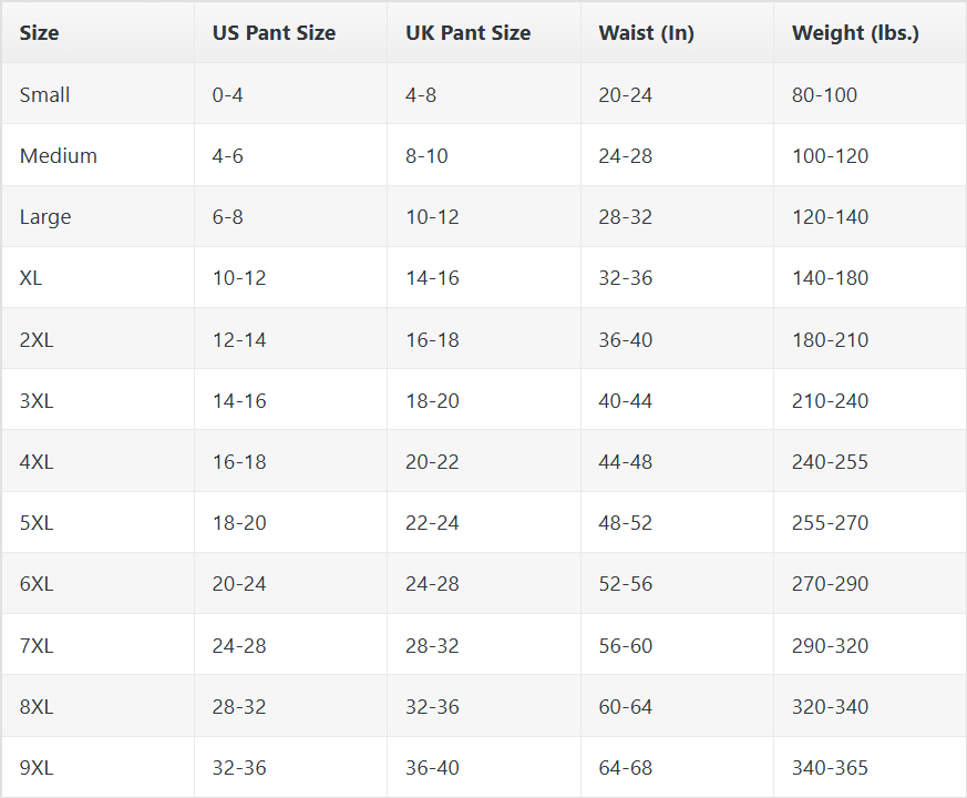 KWWK waist trainer size chart through 9XL